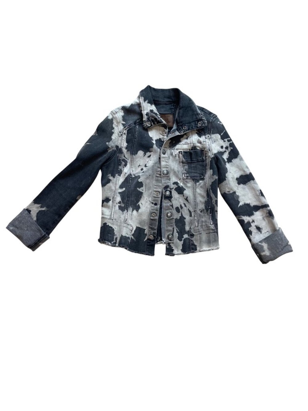Vintage Guess Co. Distressed Cut Off Jean Jacket Girls Size Medium Black Tie Dye